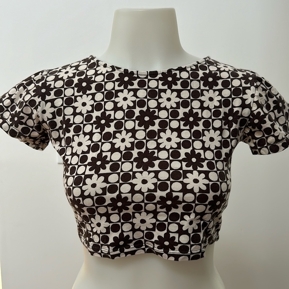 Motel  Rocks cream and brown floral crop top